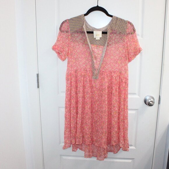 Floral Pink Dress with Sheer Accents - Picture 1 of 3